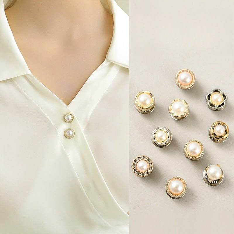 10 Pçs Pérola Strass Broche Pinos Para Camisa Feminina Botões De Pressão Acessórios Femininos Sortido
