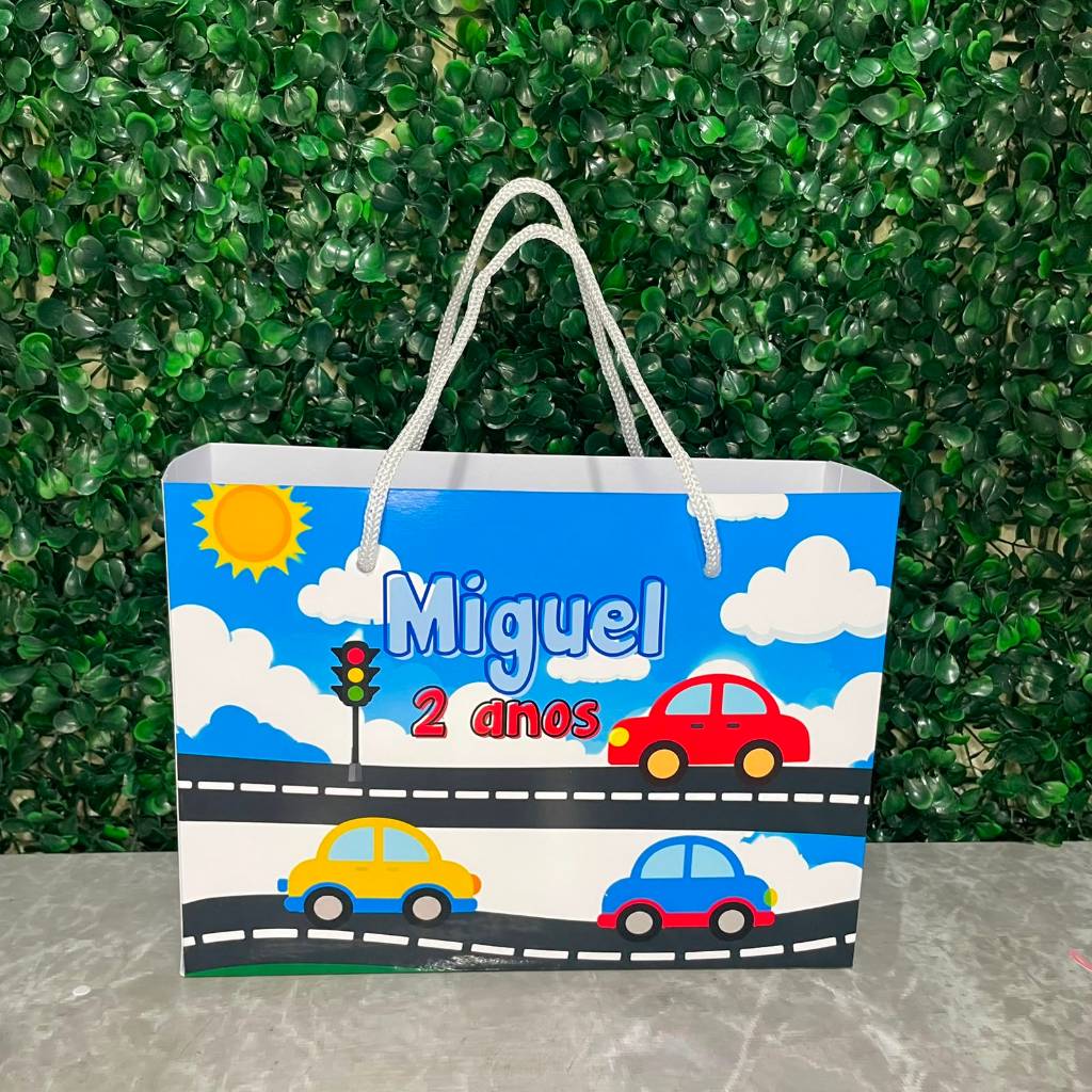 PEGUE E MONTE Sacolinha Personalizada Carrinho Nome e Idade Lembrancinha Festa Infantil