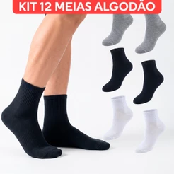 Kit 12 Pares Meias Masculinas Cano Curto 99% Algodão Soquete Unissex Sport Academia Confortável