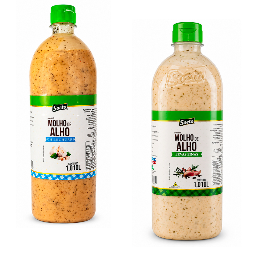 Kit 2 Molhos 1 Litro Soeto Alimentos Molho Alho Chimichurri + Alho Ervas Finas P/ Temperos Churrasco