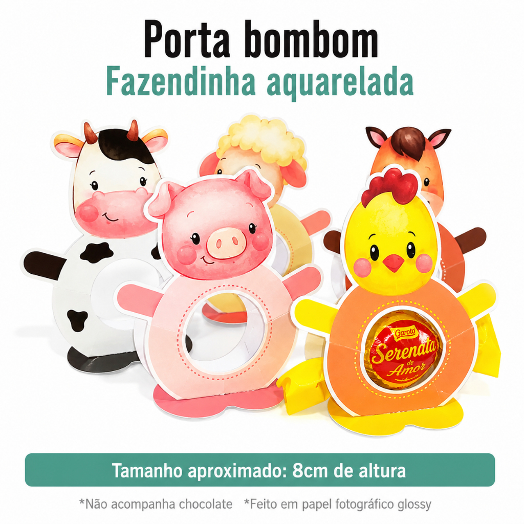Porta Bombom Caixa Caixinha Lembrancinha Personalizados Aniversário Fazendinha Aquarela Fazenda