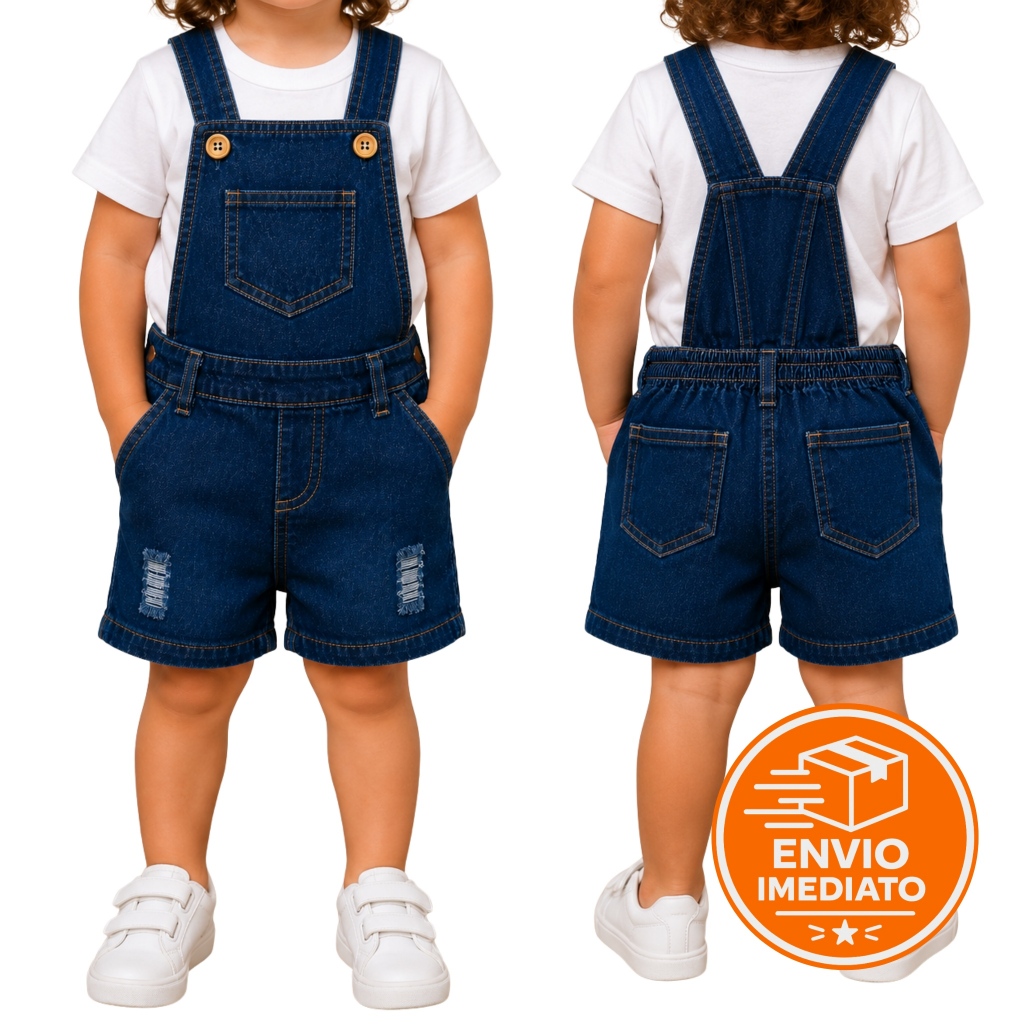 Macacão Jardineira Jeans Infantil Unissex Confortável Macaquinho 0 a 7 Anos