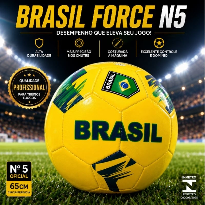 Bola Futebol Profissional N5 Amarela Costurada Alta Durabilidade Treino Jogo Campo Gramado Recreação