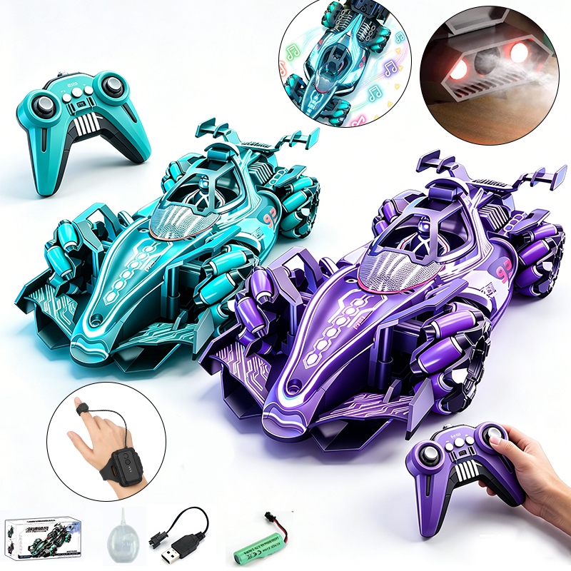 Carro RC Fórmula 1 Controle Gesto Relógio + Remoto LED Spray Drift 360° Recarregável Turbo