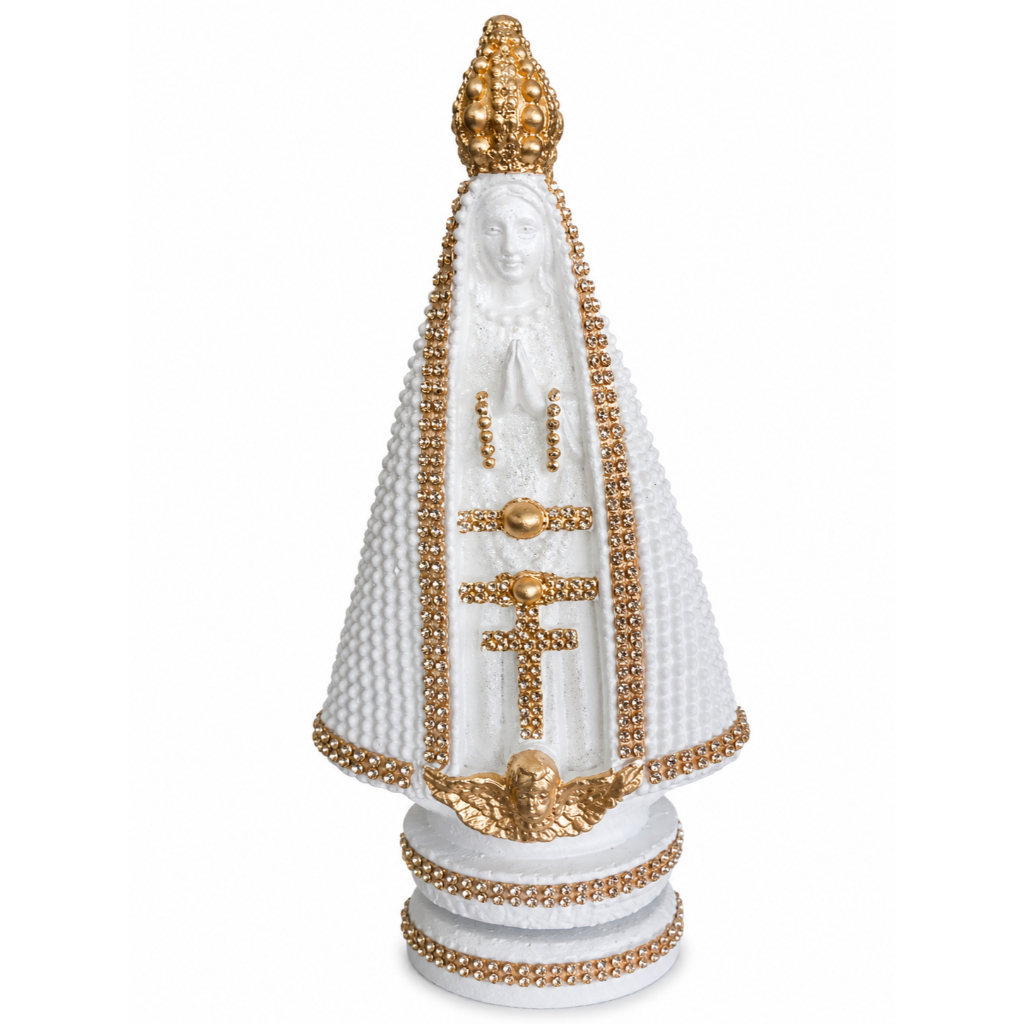 Imagem Nossa Senhora Aparecida Branca 20cm em gesso com Strass Dourada