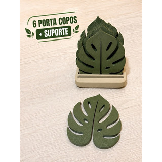 Porta-Copos Folha Costela-de-Adão – Kit com 6 Unidades + Suporte