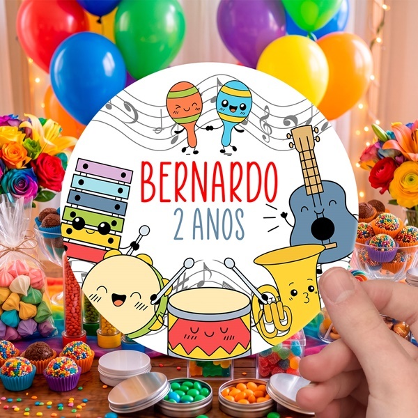 Adesivo Personalizado Música - Artigos de Festa de Aniversário