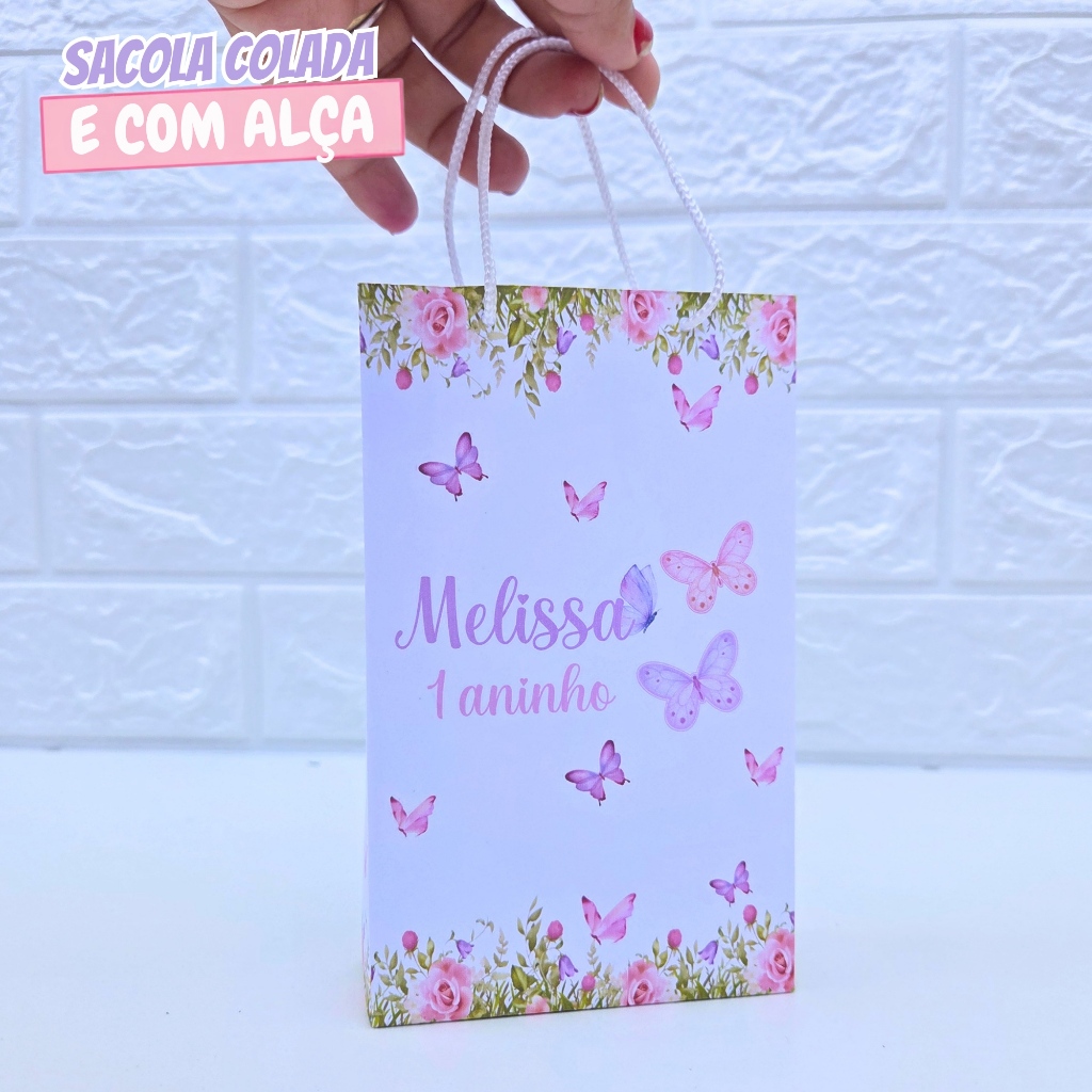 Sacolinha Personalizada Borboleta Rosa e Lilás P | Sacolinha Surpresa | Lembrancinha | Aniversário