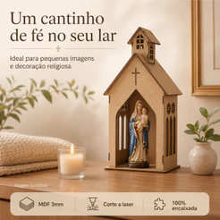 Oratório Capela Pequena em MDF Cru Estilo Provençal para Igreja, Casa ou Decoração Religiosa