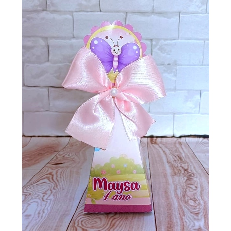 Caixa Pirâmide Jardim das Borboletas Personalizada – Lembrancinha de Aniversário