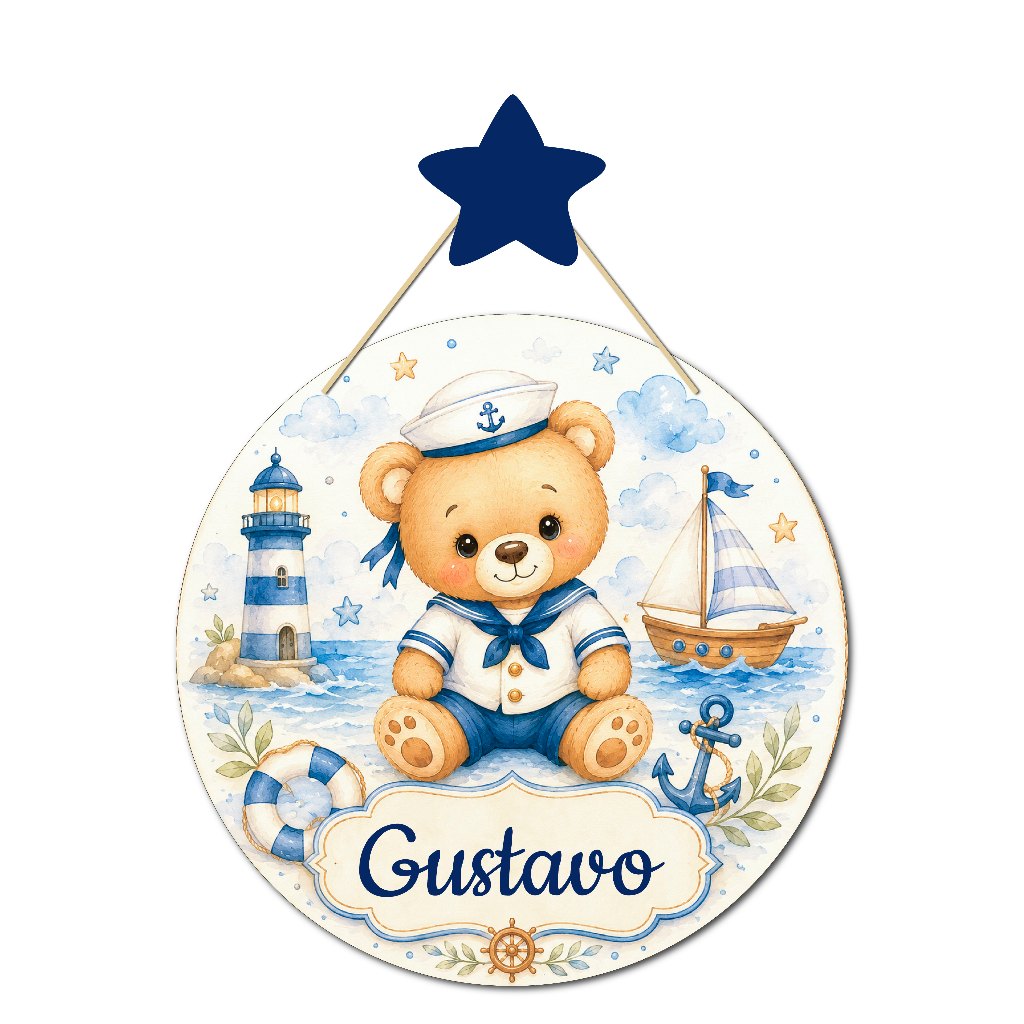 Enfeite Porta Maternidade Ursinho Marinheiro Nome Personalizado Quadro Infantil