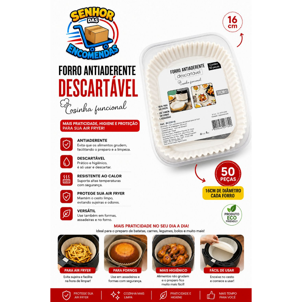 Forro Antiaderente Descartável para Air Fryer e Forno