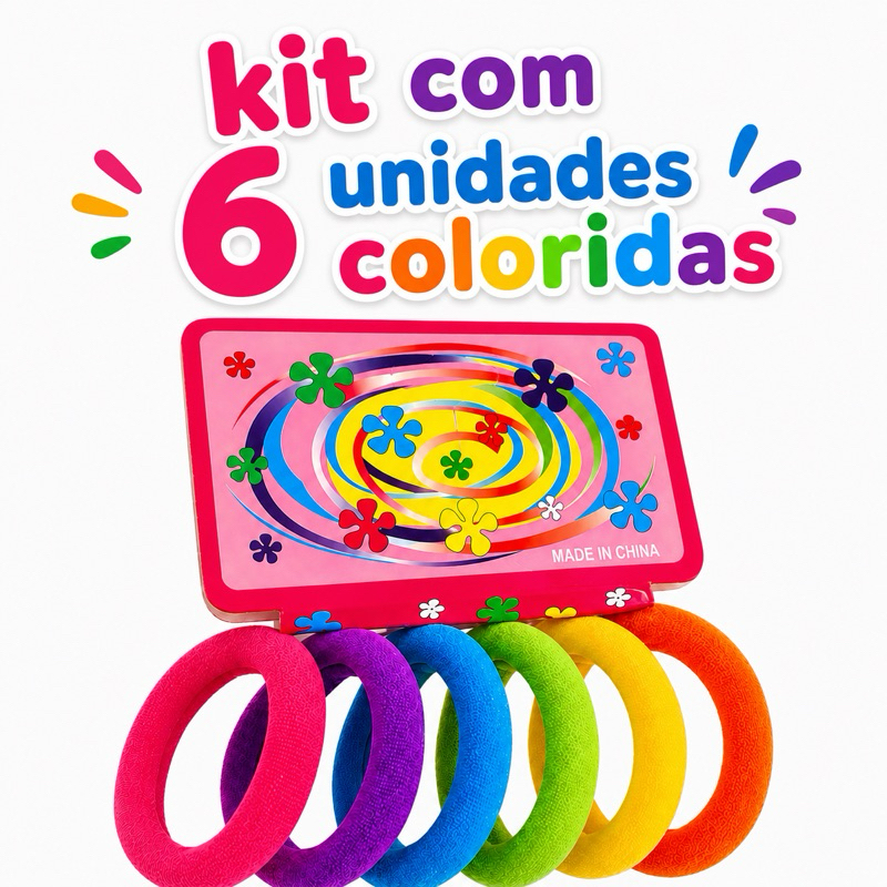 Kit com 6 Elásticos Xuxinha Cabelo Rabico Colorido Beleza Adulto e Infantil