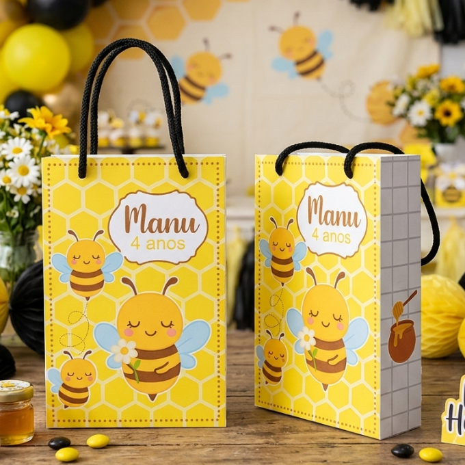 ABELHINHA Sacolinha Surpresa Personalizada 10 PEÇAS - Lembrancinha (PEGUE E MONTE)