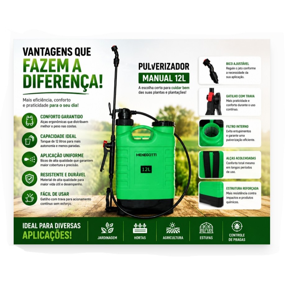Pulverizador Costal Menegotti 12L Manual Para Jardim Horta e Agricultura · foto 2