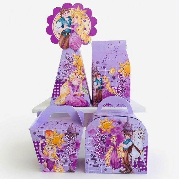Kit Festa Rapunzel Lilás Personalizado | Caixinha para Lembrancinhas de Aniversário Infantil