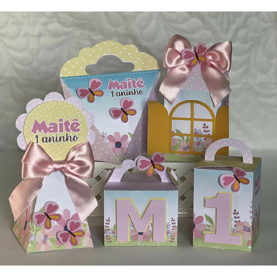 KIT FESTA Jardim das Borboletas  Personalizado pegue e Monte Lembrancinhas - Aniversário - Caixinha Personalizadas