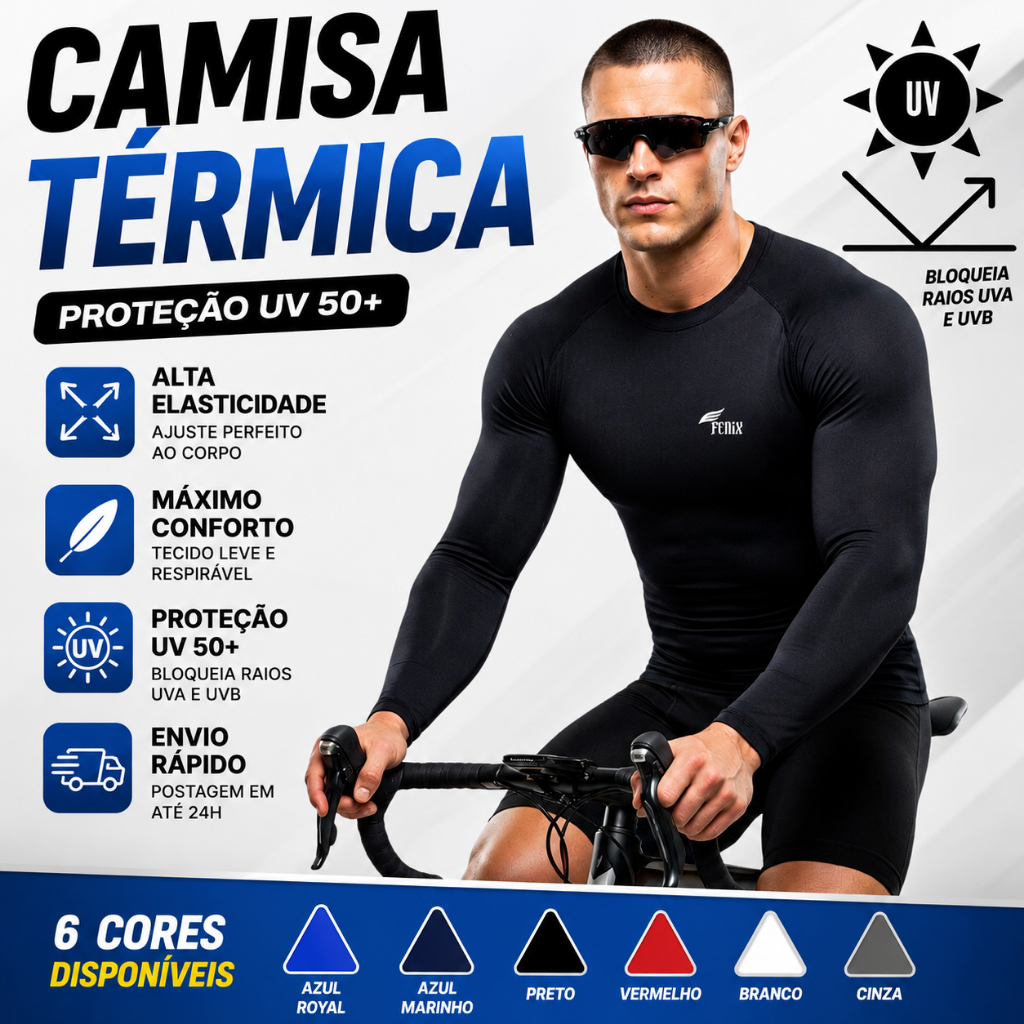 Camisa Térmica Proteção Uv 50+ Segunda Pele Camiseta Blusa Malha Fria Unissex Academia Manga Longa