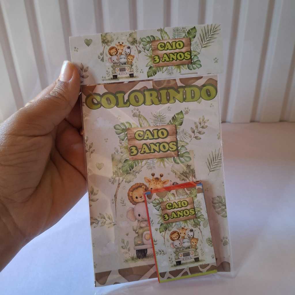 título: Kit Colorir Safari Menino Personalizados lembrancinha de Festa Infantil de aniversário