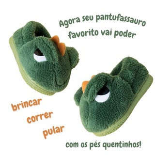 Pantufa calçado infantil de dinossauro peluciada de inverno solado antiderrapante
