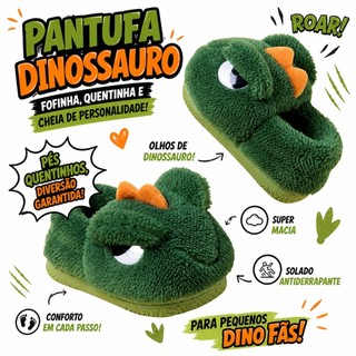 Pantufa de dinossauro infantil menino solado antiderrapante