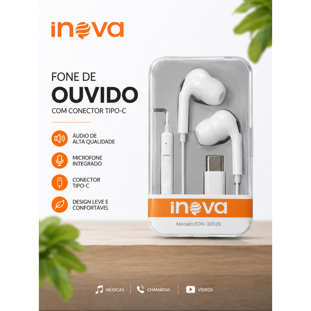 Fone de Ouvido Intra - Auricular Tipo - C Som Stereo Cancelamento de Ruído FON - 7540