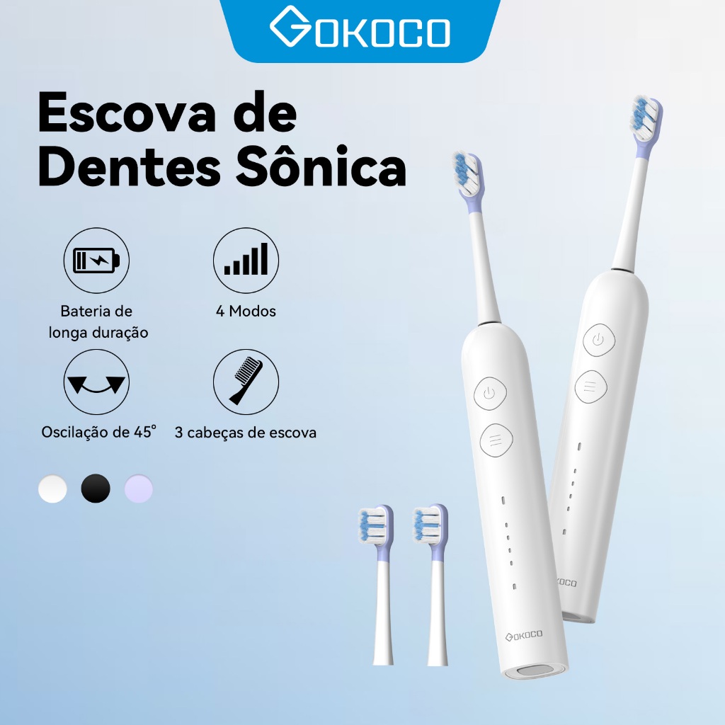 GOKOCO Escova de dentes elétrica sônica Movimento de varredura 45°evibrações alt