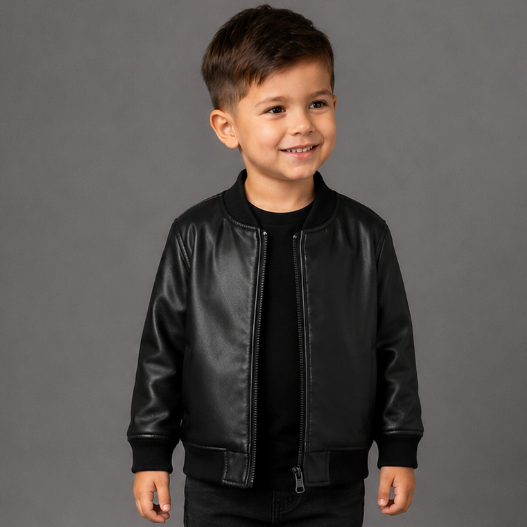 Jaqueta de Couro Infantil Preta estilosa jaqueta sintetico couro premium Padrão outono inverno jaqueta de couro kids top