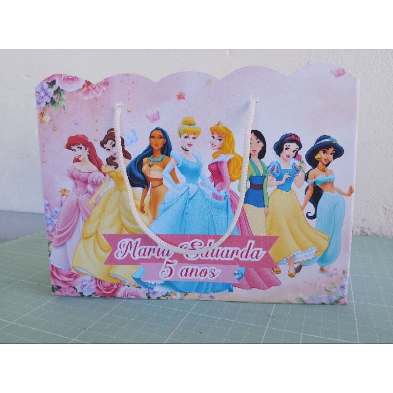 Sacolinha Personalizada Princesas Disney Lembrancinha Festa Infantil com Nome e Idade