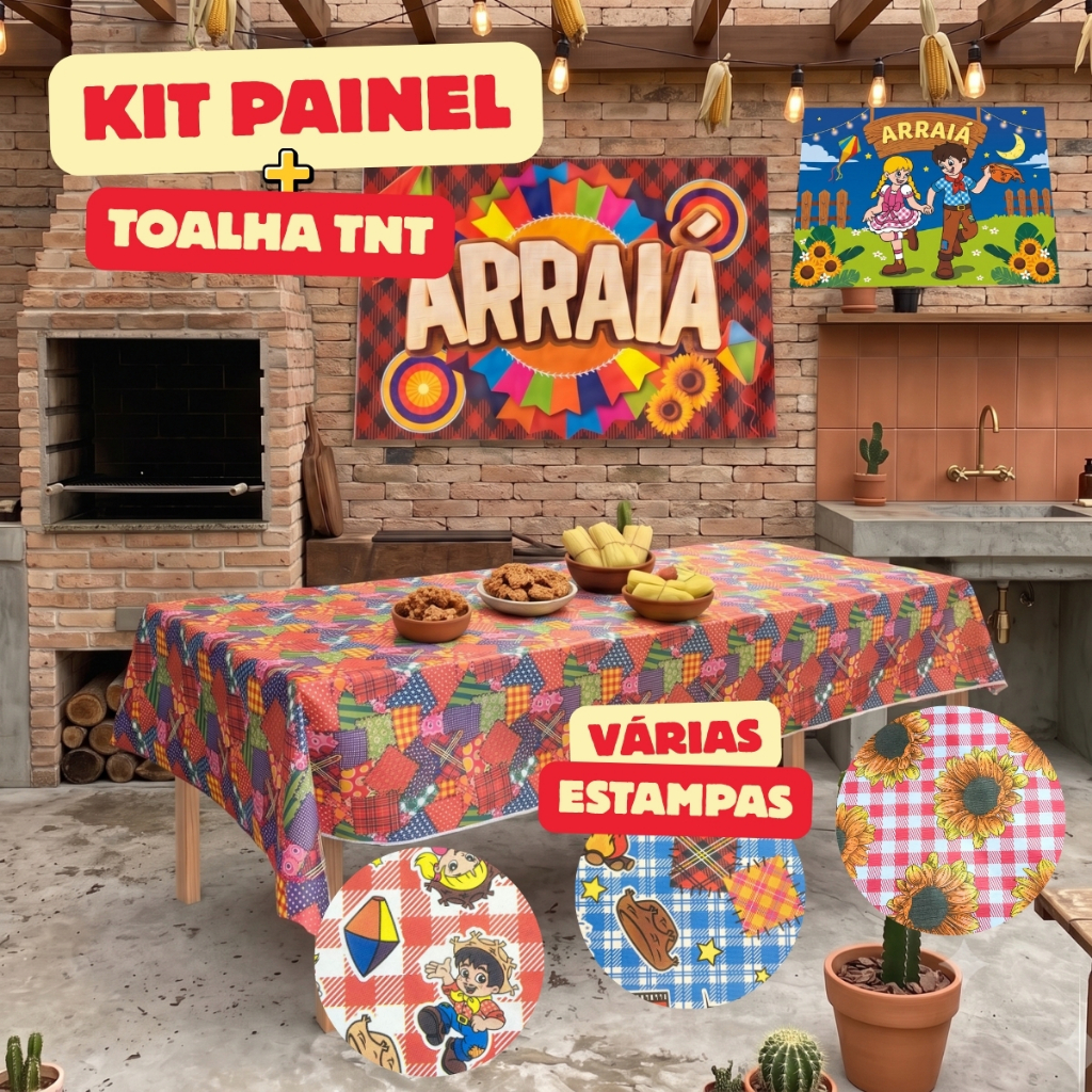 Kit Painel Arraia + Toalha TNT Festa Junina Julina 1 a 5 Metros Decoração Festa