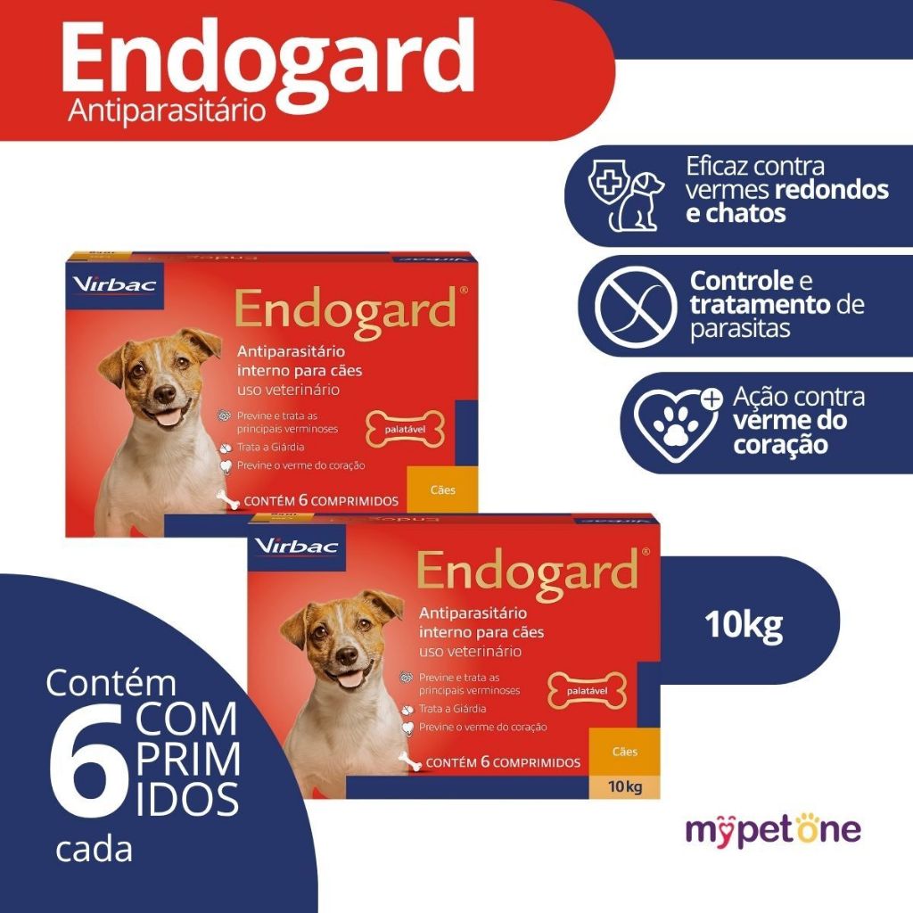 2 Endogard 10kg C/ 6 Comprimidos - Antiparasitário P/ Cães