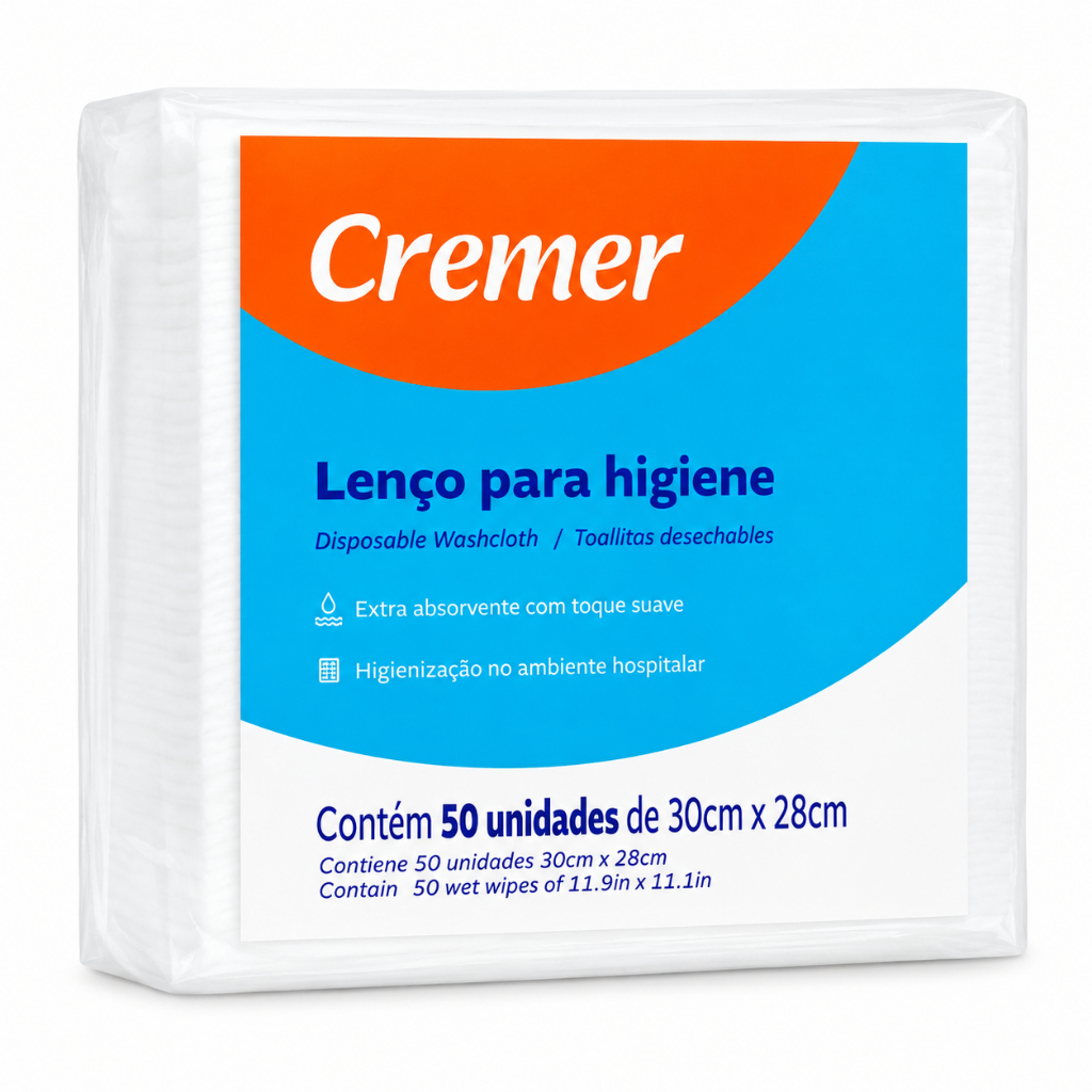 Lenço Para Banho/higiene Wipes Cremer 30x28cm C/50 Unidades