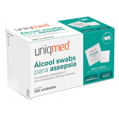 Álcool Swab 70% Uniqmed 100 Unidades Sachês Lenço Umedecido para Assepsia