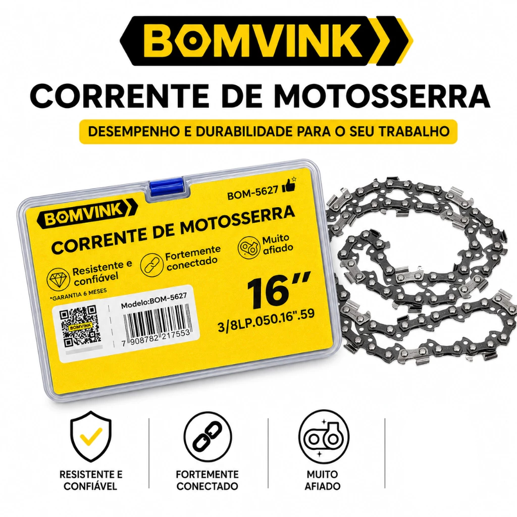 Corrente Motosserra 16” 3/8 LP .050 59 Elos Bomvink | Alta Durabilidade e Corte Preciso
