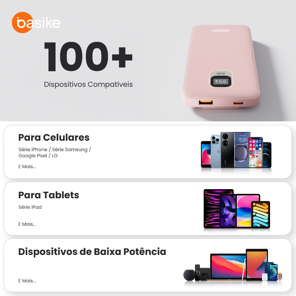 Power Bank Basike 20000mAh com Cabo e Display Digital Rosa — foto 6