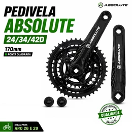 Pedivela em Aço Absolute 24/34/42D 170mm Aro 26 e 29 Index Ponta Quadrada com Protetor Bicicleta