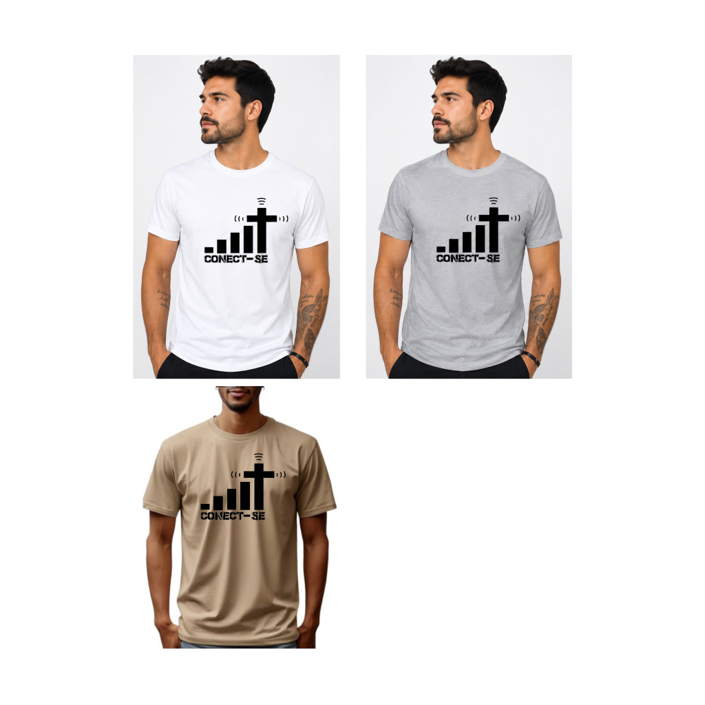 Camiseta Gospel Conecte-se Cristã Masculina Evangélica Estampa Exclusiva 100% Poliéster Premium