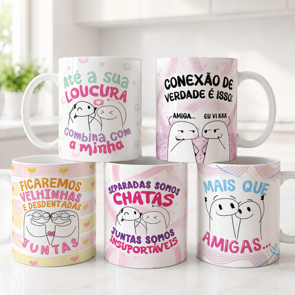 Caneca Personalizada Flork Amiga Presente Feminino Amizade Xícara Porcelana 325ml