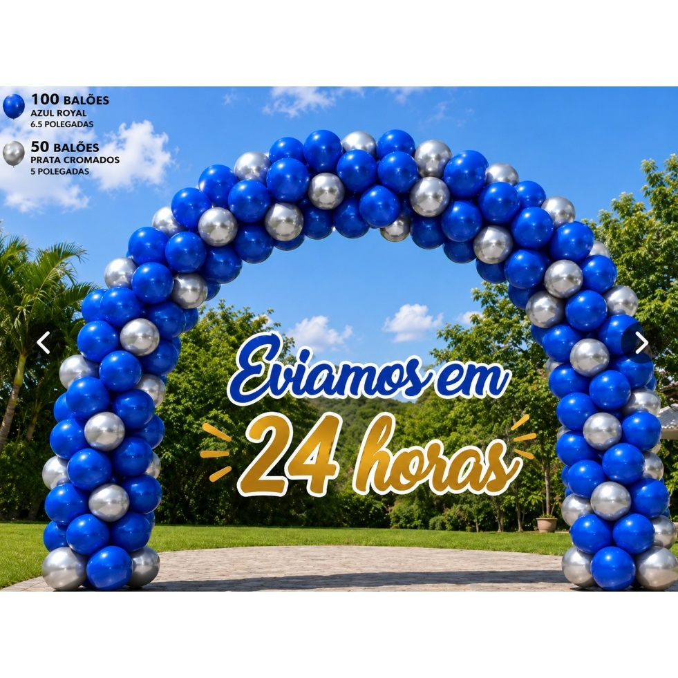 Kit 150 Balões Azul Royal Prata Cromado, Decoração Festa Aniversário Eventos Bosque