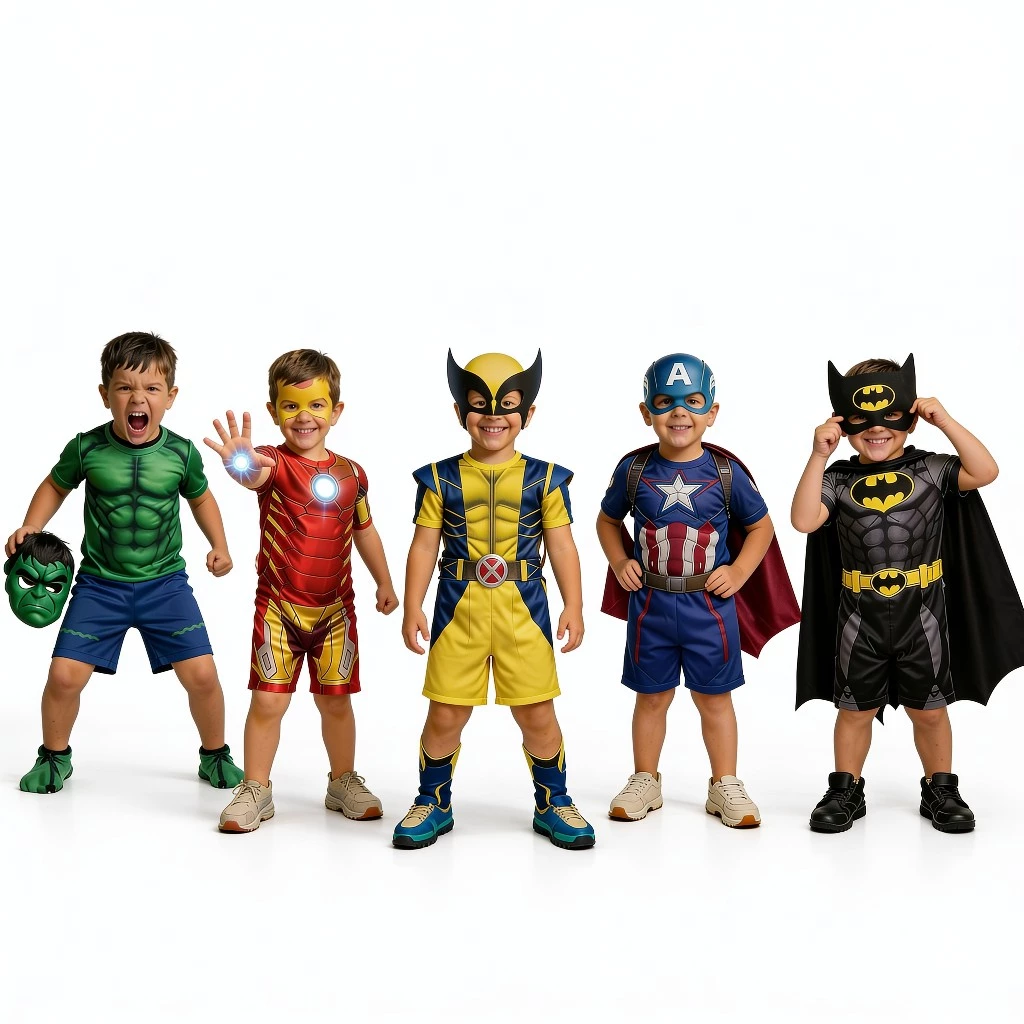 Fantasia Infantil Super Heróis com Máscara Macacão Curto P ao GG Diversos Modelos - Pronta Entrega — imagem 1
