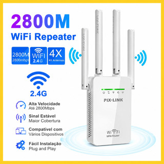 Repetidor de Sinal Wi-Fi Roteador Wireless 2.4G Sem Fio 4 Antenas Longo Alcance Potente Fácil Instalação