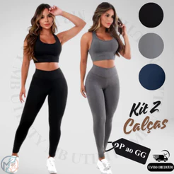 Kit 2 Calças Legging Suplex Feminina Fitness Cós Alto