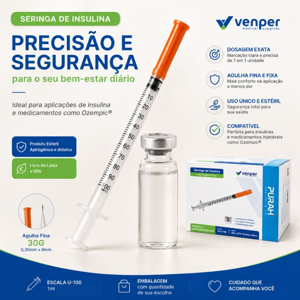 Seringa de Insulina U-100 com Agulha Fixa - 10 a 30 und