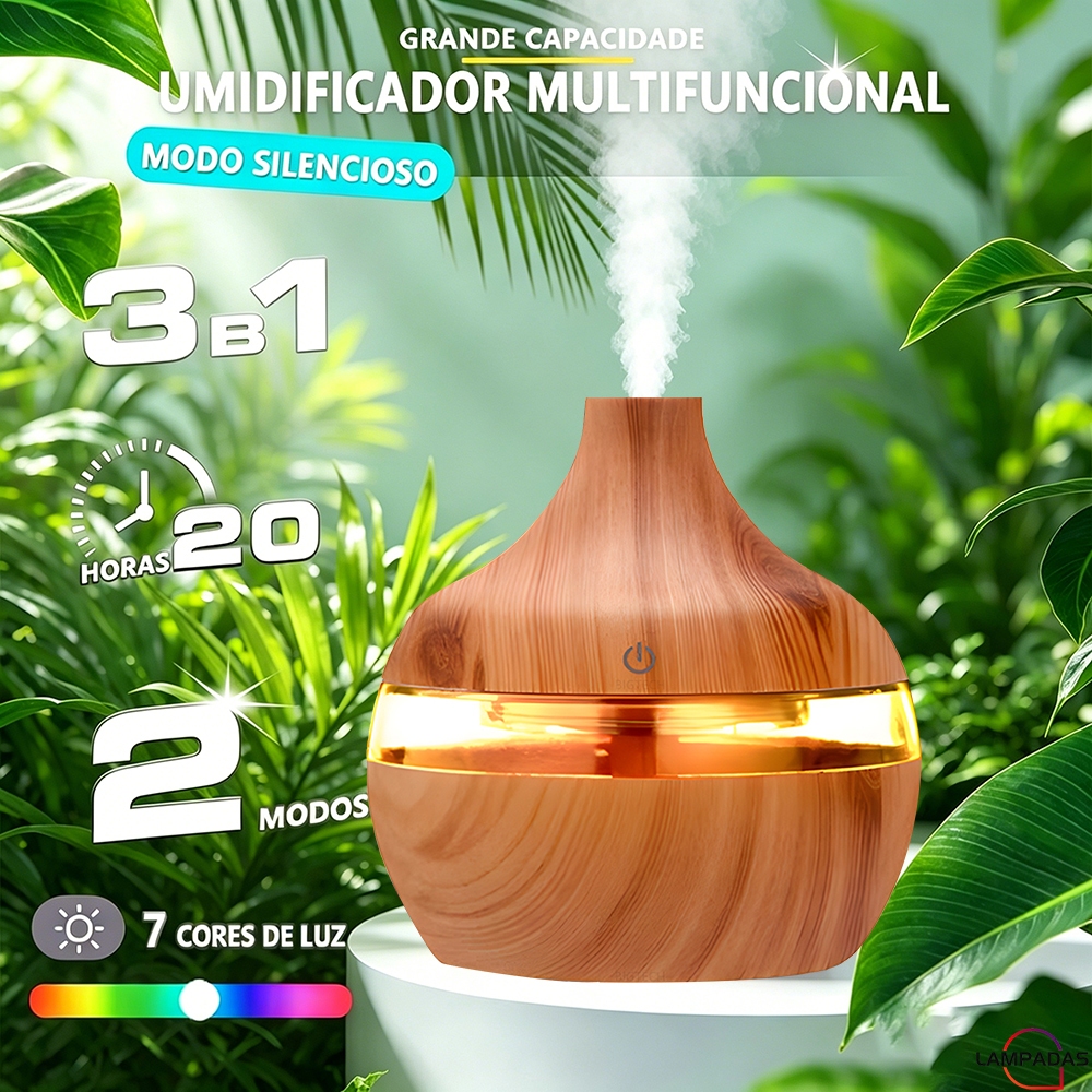 Umidificador De Ar E Aromatizador De Ambiente Eletrico Ultrassônico Portátil Purificador Com Led 8H USB