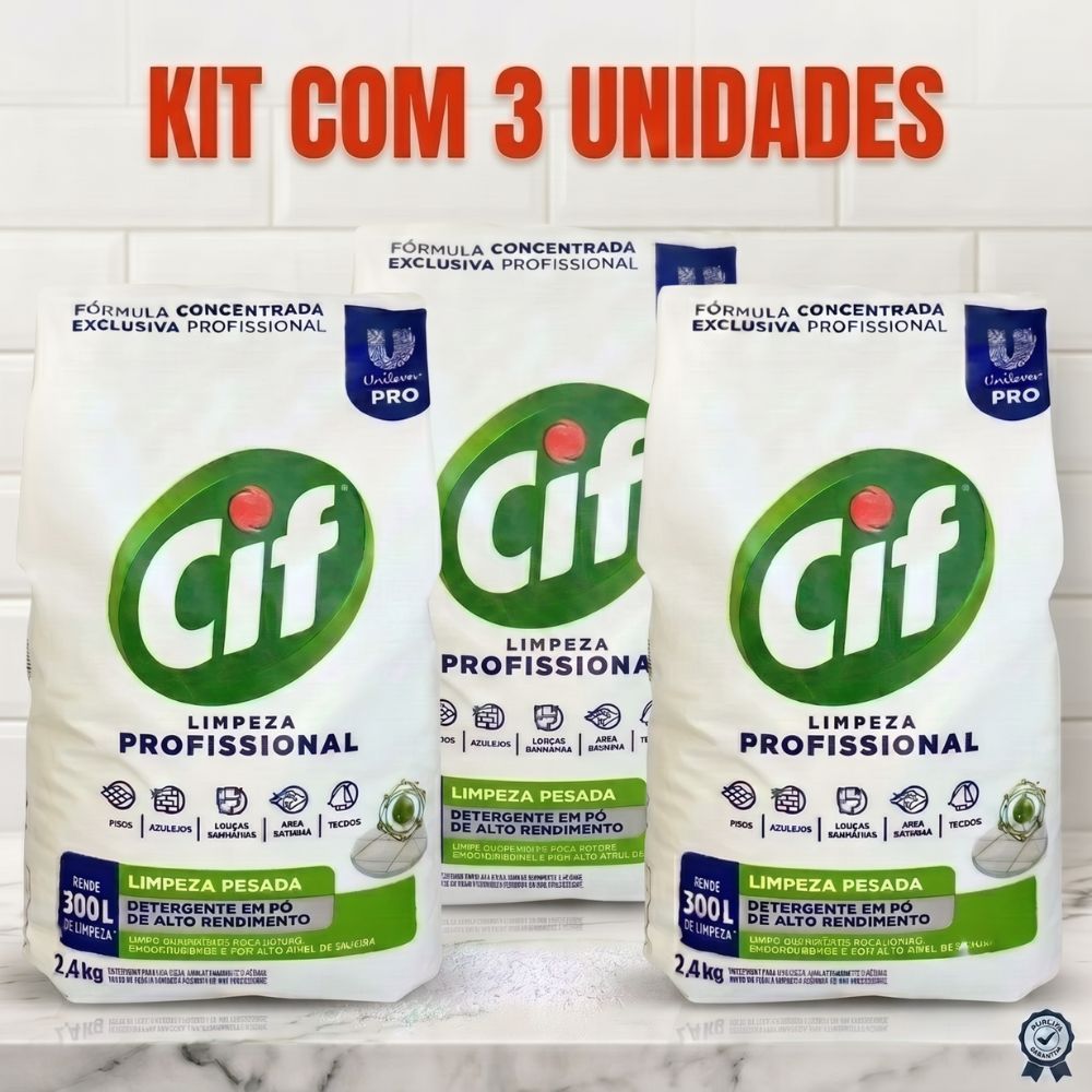 Kit 3 Limpador Detergente em Pó Cif Profissional 2,4kg Cada Limpeza Pesada Roupas Pisos e Superfícies