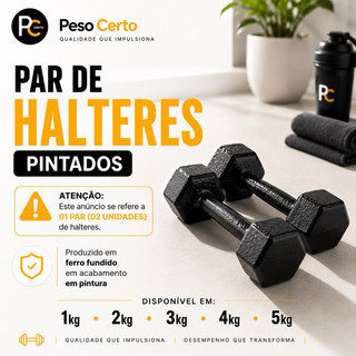 Par Halter Sextavado Pintado-Musculação Academia Funcional Peso Para Braço Treino em Casa…