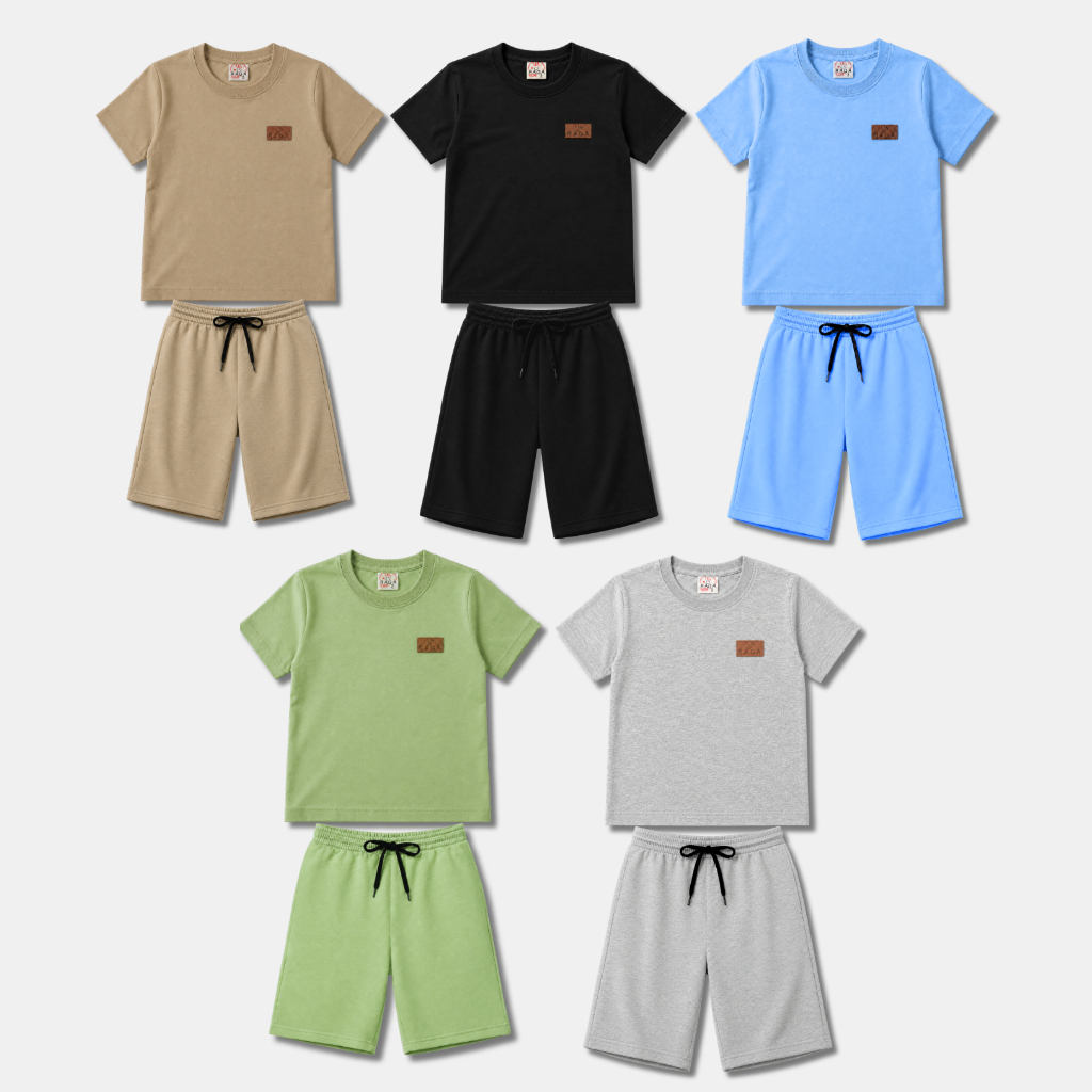 Kit 10 Peças Infantil Juvenil Menino Verão Liso Monocromático Premium 5 Camisetas 5 Bermudas 1 Ao 14 · foto 2