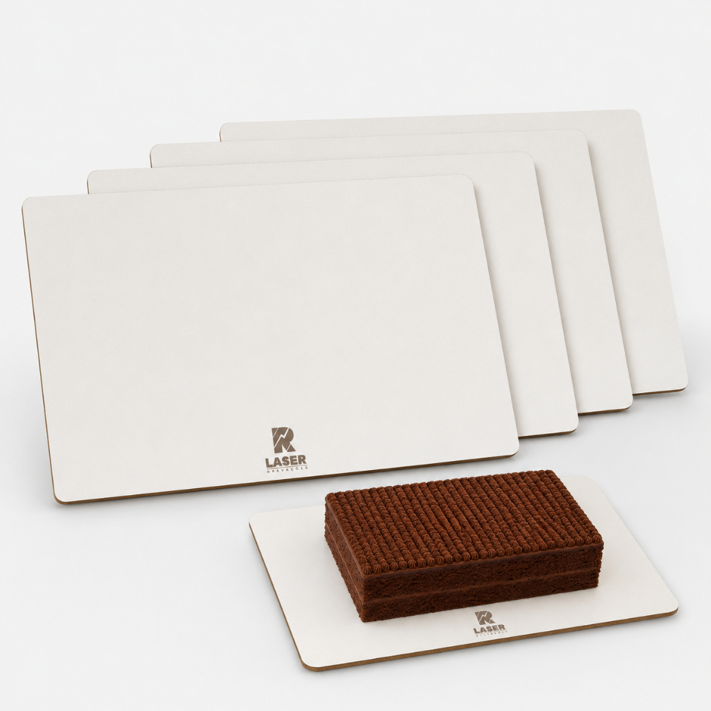 Kit 5 Cake Board Base Personalizado com Logo MDF Branco Confeitaria Tabuleiro Forma Bolo