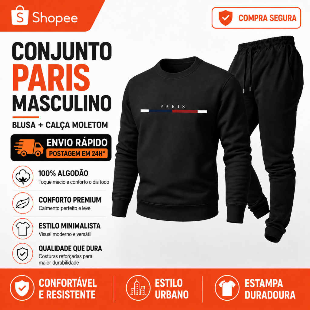 Conjunto Moletom Careca Street + Calça Jogger Paris Premium