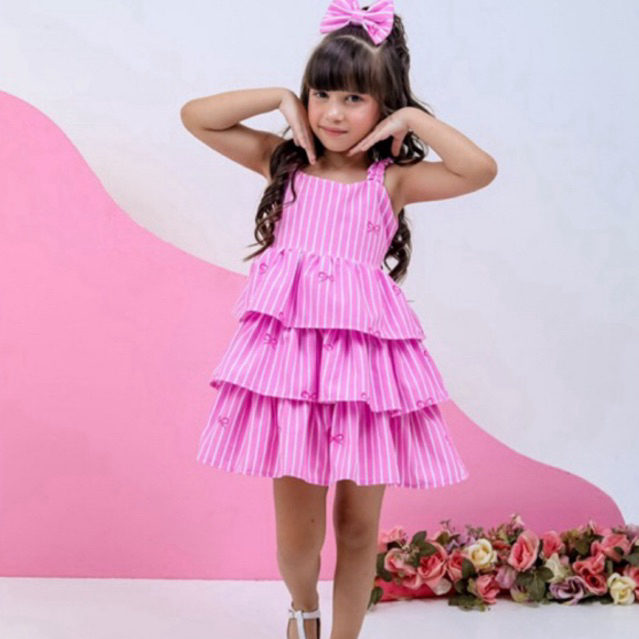 Vestido Infantil Doce Laço Rosa